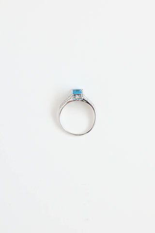 Fine Jewelry 14K White Gold Diamond and Blue Topaz Ring
