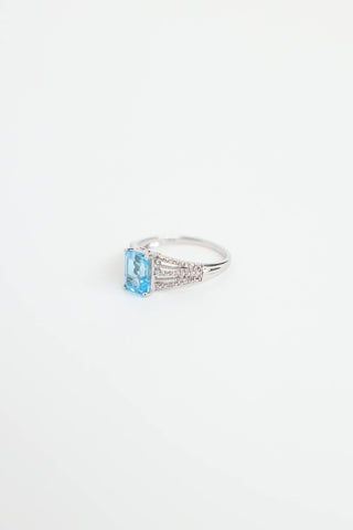 Fine Jewelry 14K White Gold Diamond and Blue Topaz Ring
