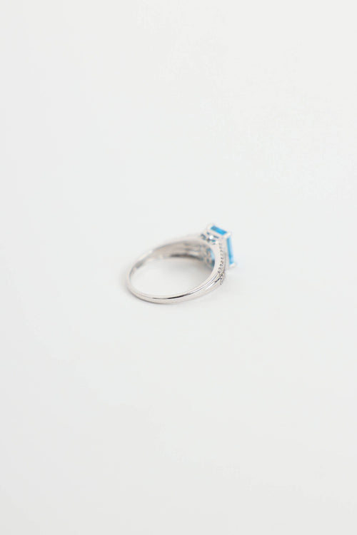 Fine Jewelry 14K White Gold Diamond and Blue Topaz Ring