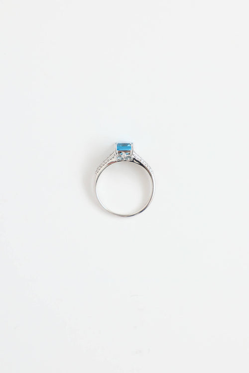 Fine Jewelry 14K White Gold Diamond and Blue Topaz Ring