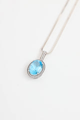 Fine Jewelry 14K White Gold Blue Topaz and Diamond Necklace