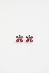 Fine Jewelry 14K Yellow Gold Garnet and Diamond Flower Stud Earrings
