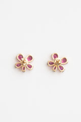 Fine Jewelry 14K Yellow Gold Garnet and Diamond Flower Stud Earrings