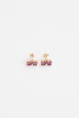 Fine Jewelry 14K Yellow Gold Garnet and Diamond Flower Stud Earrings