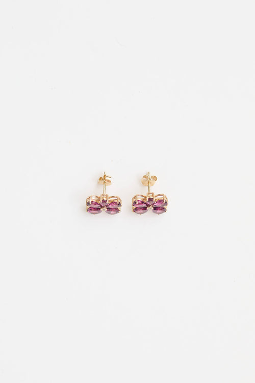 Fine Jewelry 14K Yellow Gold Garnet and Diamond Flower Stud Earrings