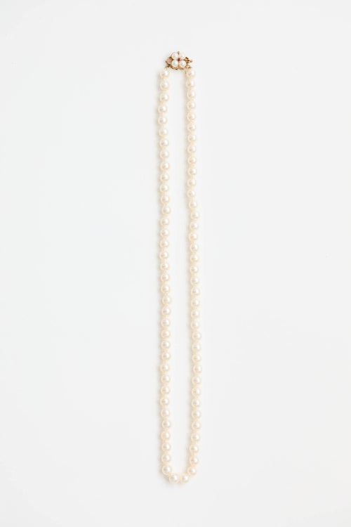 Fine Jewelry 14K Yellow Gold Pearl Ruby Clasp Necklace