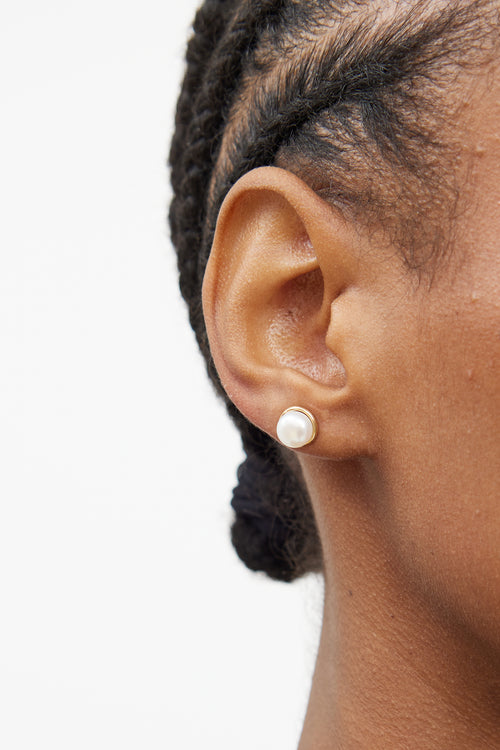 14K Yellow Gold Pearl Stud Earring