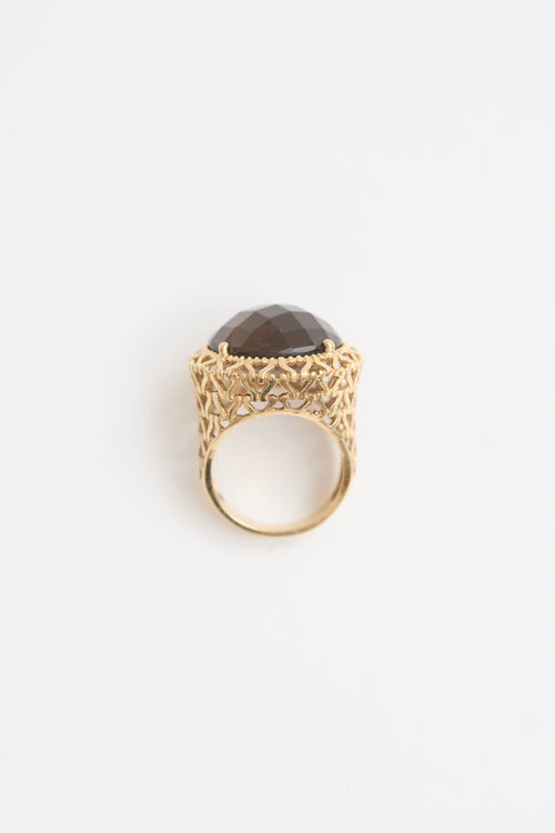 Fine Jewelry 14K Yellow Gold Smoky Quartz and Open Carve Ring