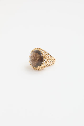 Fine Jewelry 14K Yellow Gold Smoky Quartz and Open Carve Ring