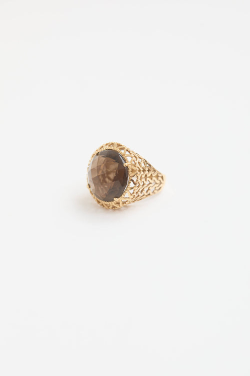 Fine Jewelry 14K Yellow Gold Smoky Quartz and Open Carve Ring
