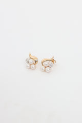 Fine Jewelry 14K Yellow and White Gold Pearl and Diamond Stud Earrings