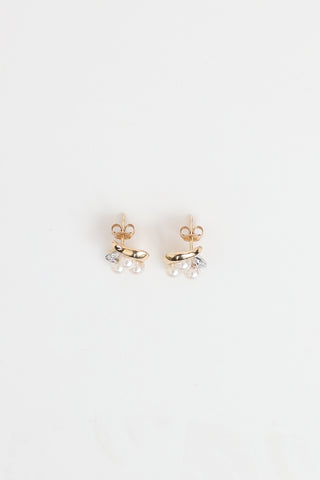 Fine Jewelry 14K Yellow and White Gold Pearl and Diamond Stud Earrings
