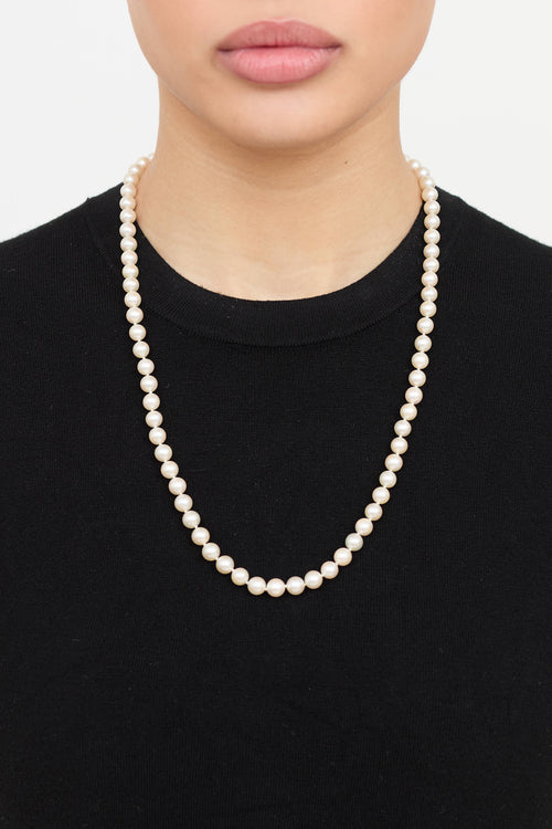 Fine Jewelry 14K Yellow Gold Pearl Ruby Clasp Necklace