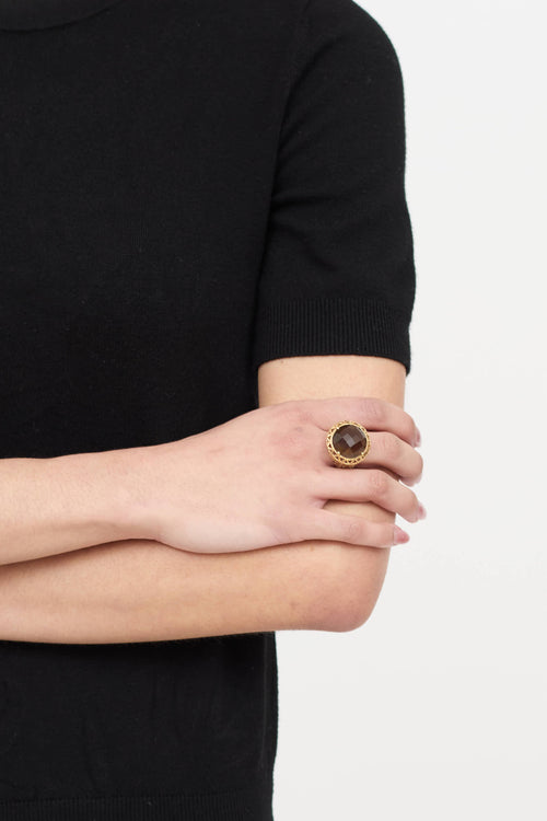 Fine Jewelry 14K Yellow Gold Smoky Quartz and Open Carve Ring