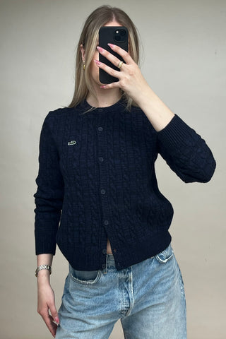 Navy Cable Knit Logo Cardigan