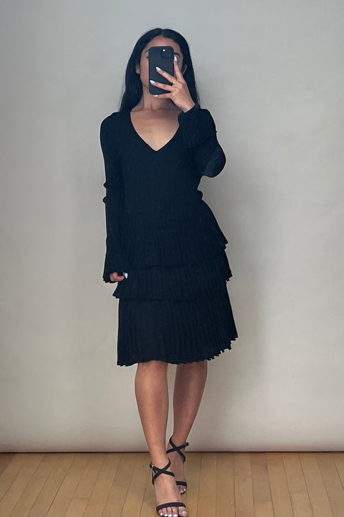 Black Ribbed Tiered Dress