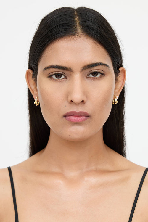 Fine Jewelry 18K Gold Pearl Squiggle Earrings