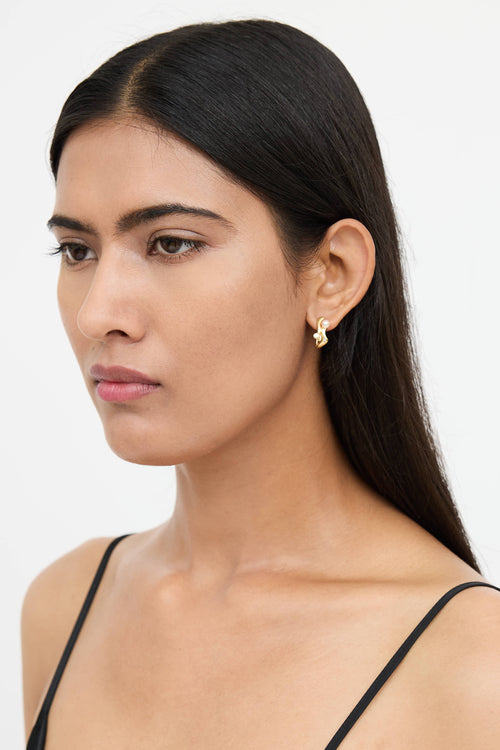 Fine Jewelry 18K Gold Pearl Squiggle Earrings