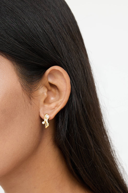 Fine Jewelry 18K Gold Pearl Squiggle Earrings