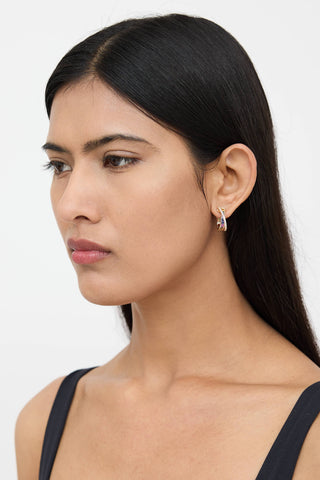 18K Yellow Gold Sapphire Diamond Hoop Earrings