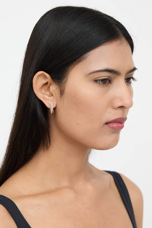 18K Yellow Gold Sapphire Diamond Hoop Earrings