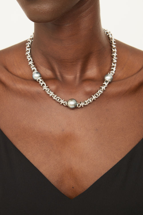 Fine Jewelry 18K White Gold & Tahitian Pearl Choker