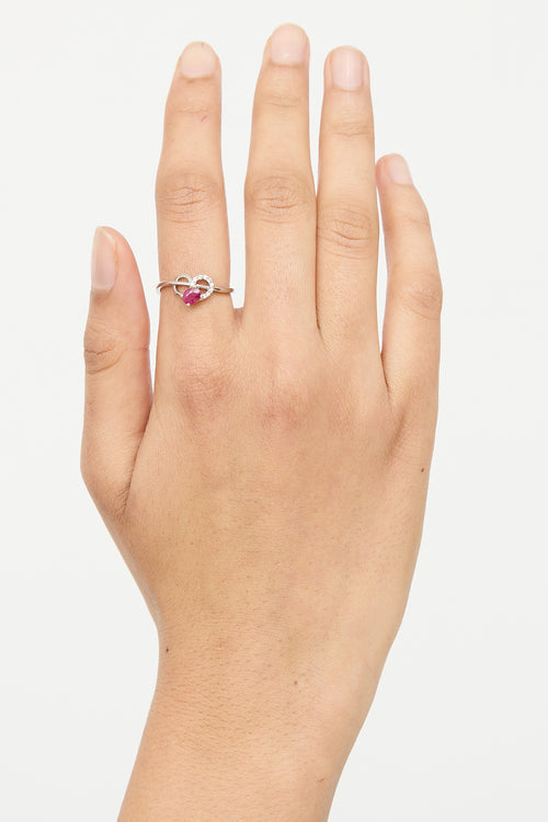 Fine Jewelry 18K White Gold Ruby Diamond Twist Ring