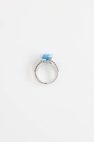 Fine Jewelry 18K White Gold Saphire and Blue Topaz Ring