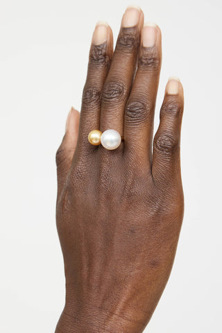 Fine Jewelry 18K Yellow Gold Dual Pearl Ring