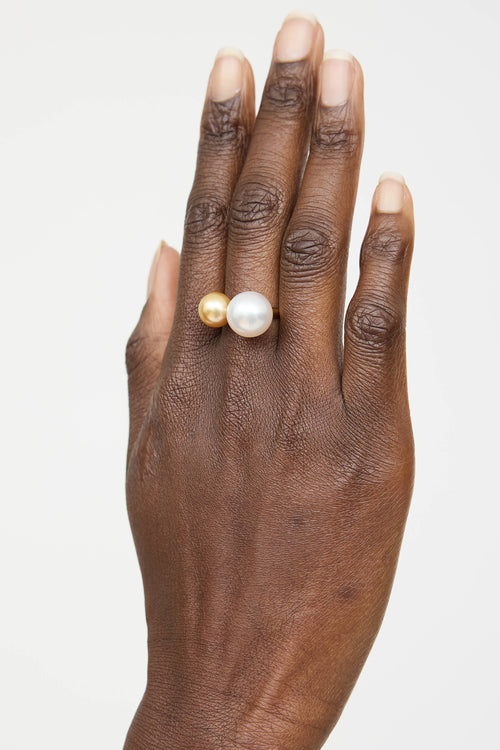 Fine Jewelry 18K Yellow Gold Dual Pearl Ring
