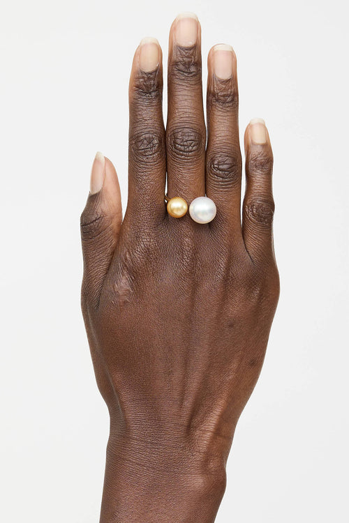 Fine Jewelry 18K Yellow Gold Dual Pearl Ring
