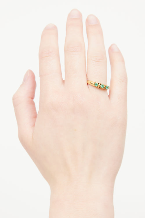 Fine Jewelry 18K Yellow Gold Emerald Triple Stone Ring