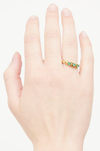 Fine Jewelry 18K Yellow Gold Emerald Triple Stone Ring