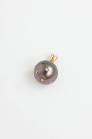 Fine Jewelry 18K Yellow Gold Tahitian Cultured Pearl & Diamond Pendant