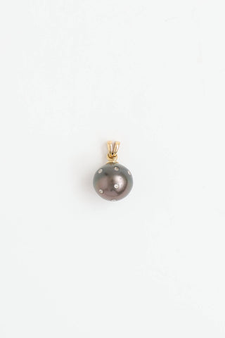 Fine Jewelry 18K Yellow Gold Tahitian Cultured Pearl & Diamond Pendant