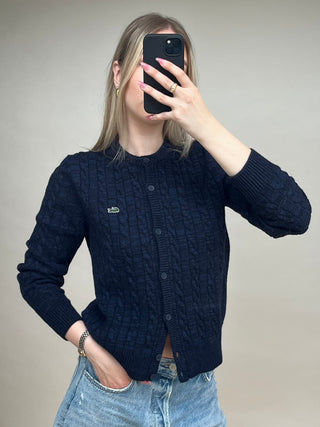 Navy Cable Knit Logo Cardigan