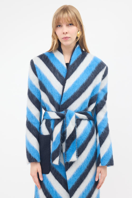 Fausto Puglisi Mohair Striped Belted Coat