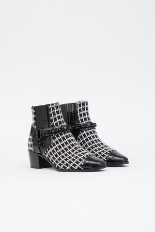 Chanel Tweed & Leather CC Boot