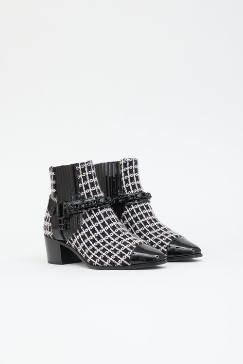 Chanel Tweed & Leather CC Boot