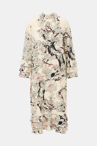 Valentino Silk Floral Ruffled Dress