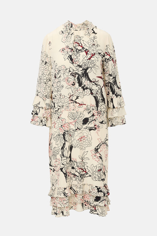 Valentino Silk Floral Ruffled Dress