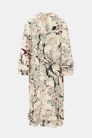 Valentino Silk Floral Ruffled Dress