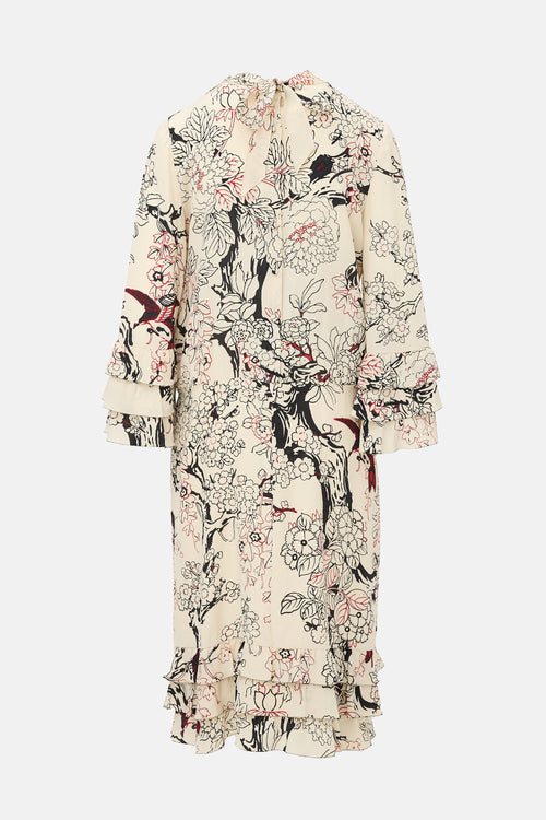 Valentino Silk Floral Ruffled Dress