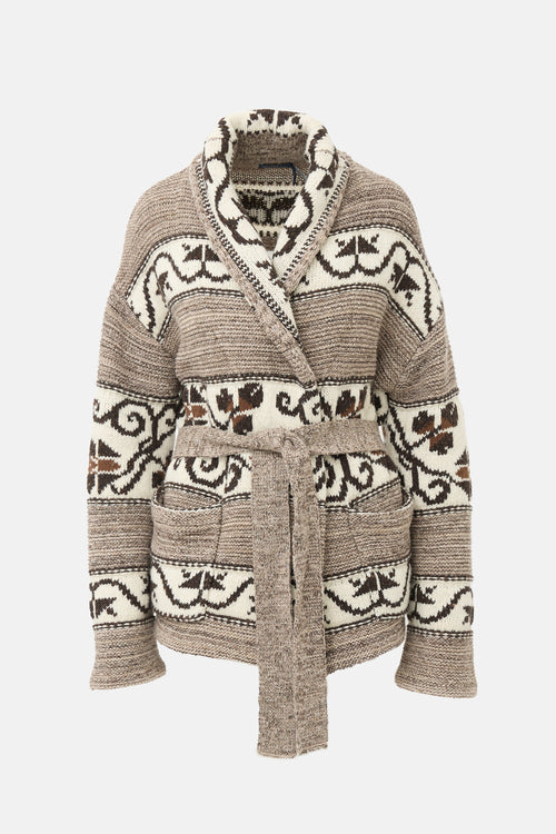 Ralph Lauren Polo Wool Intarsia Belted Cardigan