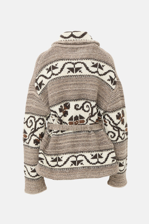 Ralph Lauren Polo Wool Intarsia Belted Cardigan