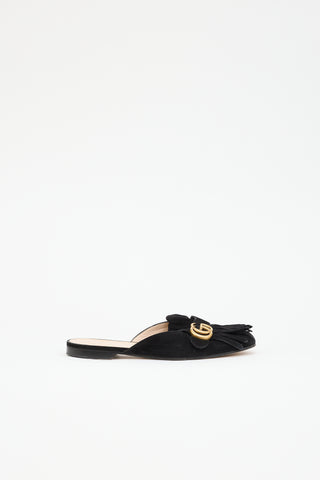 Gucci Suede Fringe GG Marmont Mule