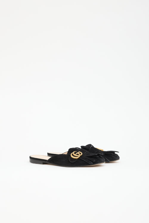Gucci Suede Fringe GG Marmont Mule