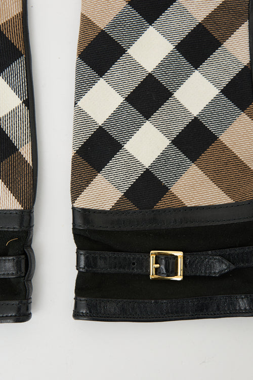 Burberry Leather & Check Gloves