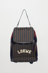 Loewe Leather & Twill Striped Logo Backpack