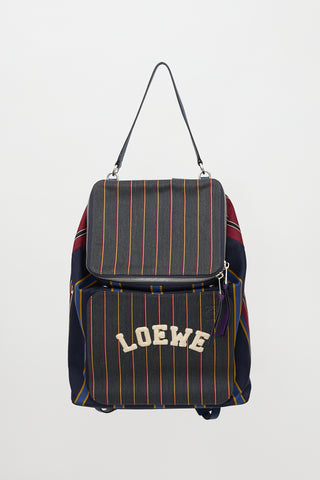 Loewe Leather & Twill Striped Logo Backpack